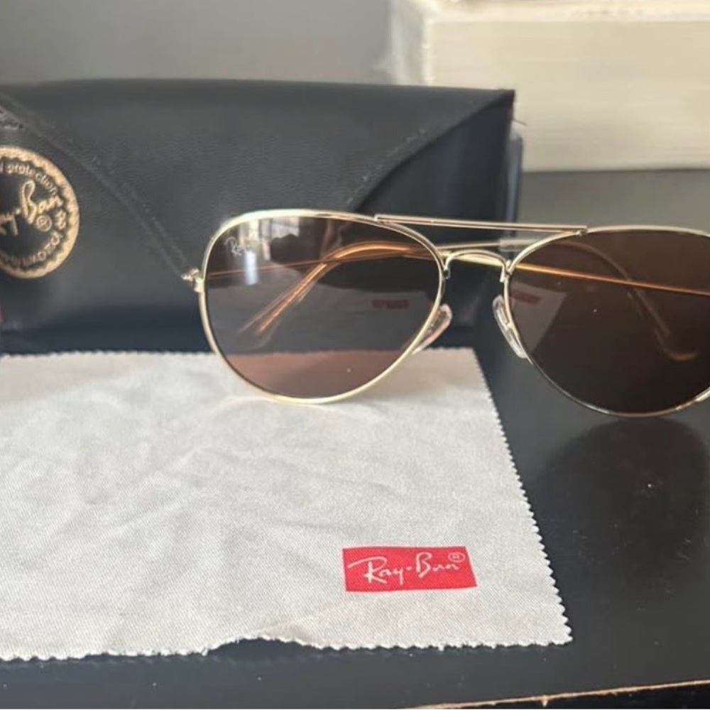 Ray-Ban Gold Frame Sunglasses with Brown Lenses